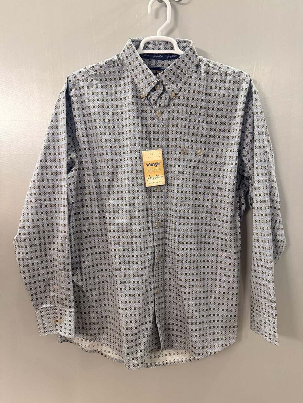 NWT Wrangler George Strait Shirt Mens XL Blue Geometric Western Button Down